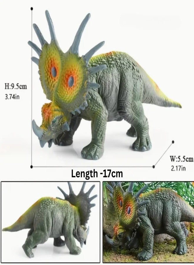FUNFOB Dinosaur Toy Figure Widtht -17cm Triceratops Dinosaur Toy for Kids & Adults PVC Multicolour | Triceratops Orage Green SML - Image 3